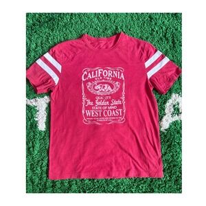 California West Coast Golden State Graphic T-Shirt Red Varsity Stripe Mens L